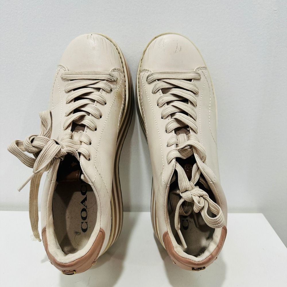 Coach Platform Sneaker Womens 9B G4012 Cream Leather Striped Flatform Shoe - Picture 15 of 16